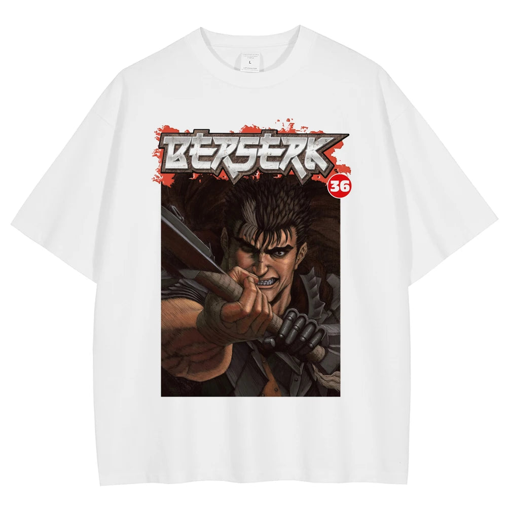 Mens Anime Berserk Guts Graphic Tee Oversized Vintage T-Shirt